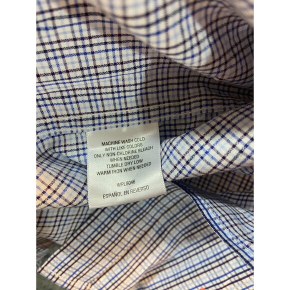 Fasso Ella Button Up Shirt Mens XL BLue Plaid Preppy Career Casual Travel Office - Picture 9 of 9